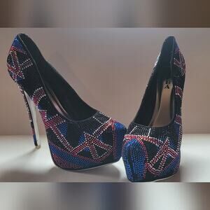 Alba rhinestone crystal studded platform heels, women's size 10